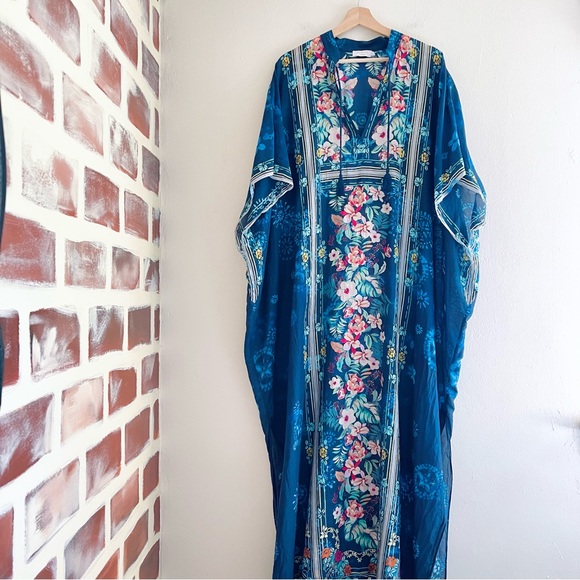 Johnny Was Annia Long Bohemian Blue Floral Print Kaftan Maxi Dress Size Medium - Picture 8 of 8